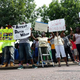Protesters rally outside the office of St Louis County Prosecuting Attorney Robert McCulloch on Aug. 20, 2014, demanding the arrest of Darren Wilson, the white police officer who shot and killed African-American teenager Michael Brown in the St. Louis suburb of Ferguson on Aug. 9.
Robert MacPherson/AFP/Getty Images